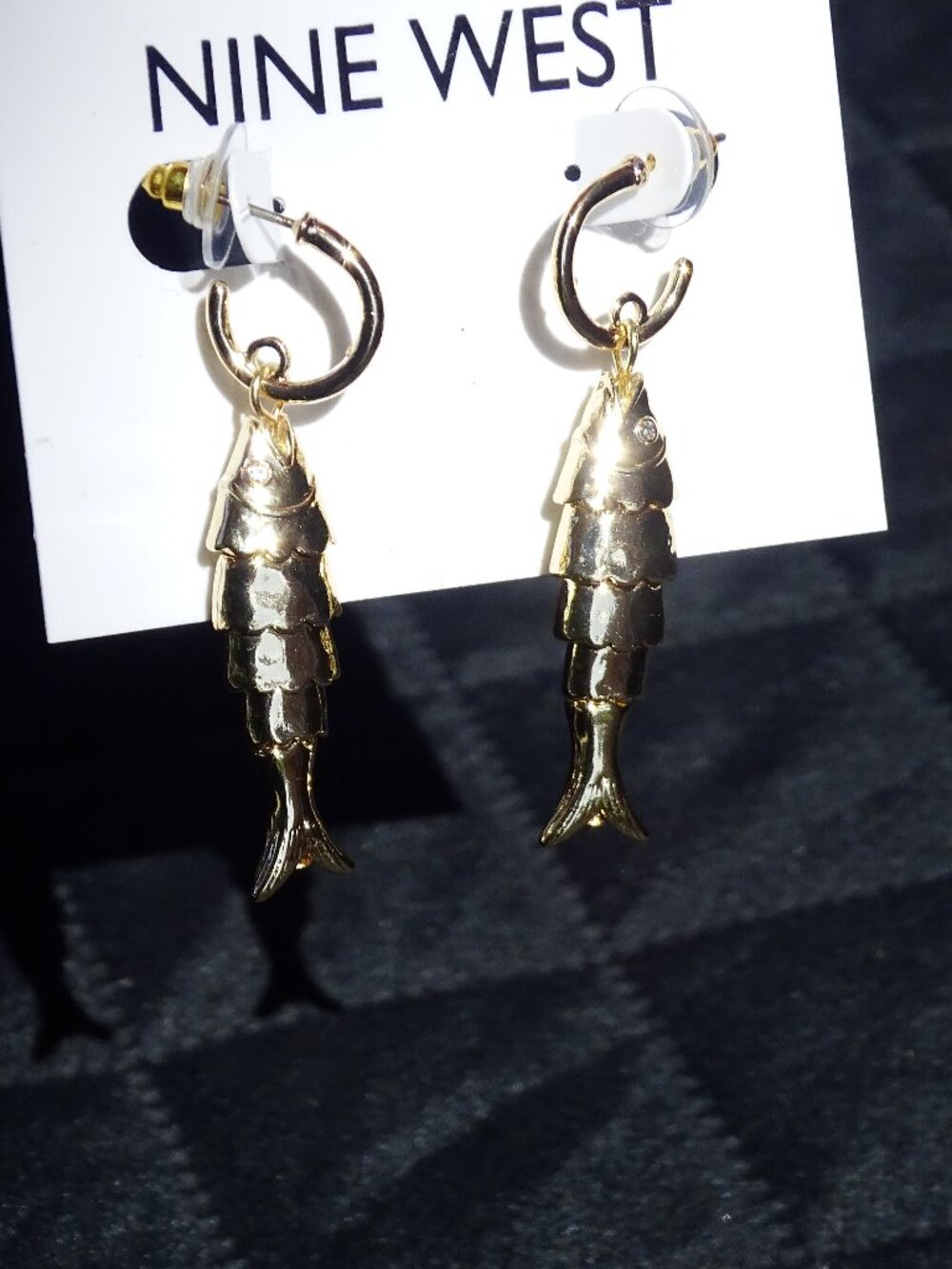 Nine West Gold Plated Dangling Fish Pierced Earrings New